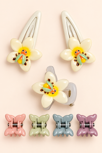 Floral Snap and Mini Claw Set Ivory