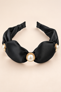 Pearl Accent Bow Headband Black