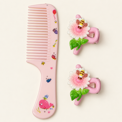 Pastel Comb and Claw Clip Set Pink Whale