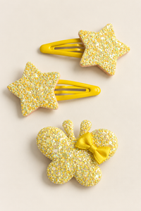 Glitter Stars and Character Hair Clip Set Yellow