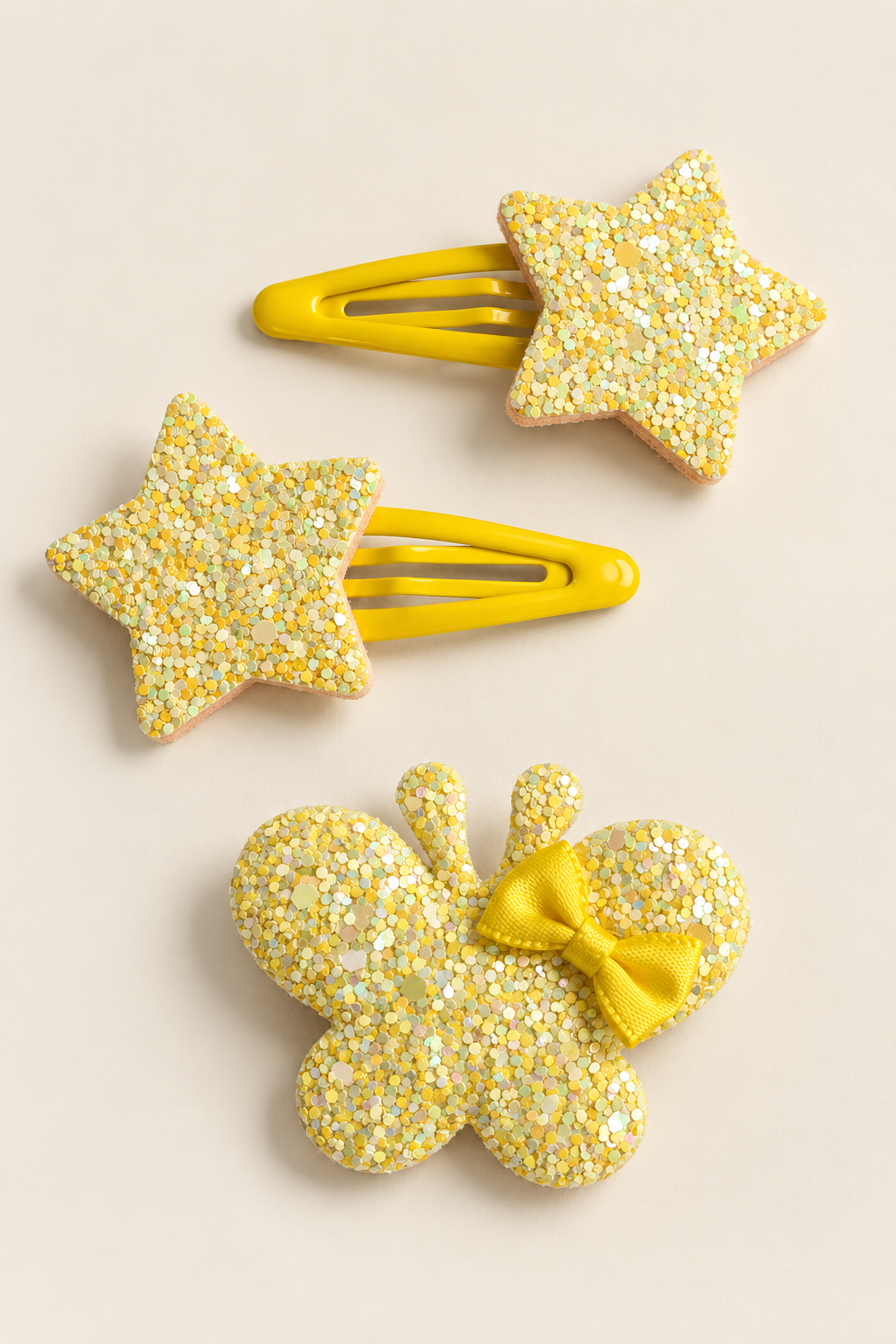 Glitter Stars and Character Hair Clip Set Yellow