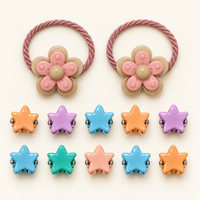 Colour Pop Mini Claw and Hair Tie Set Pink Flower Stars