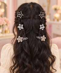Star and Blossom Hair Clip Set White Silver