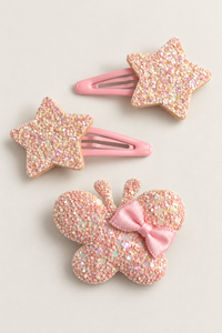 Glitter Stars and Character Hair Clip Set Pale Pink