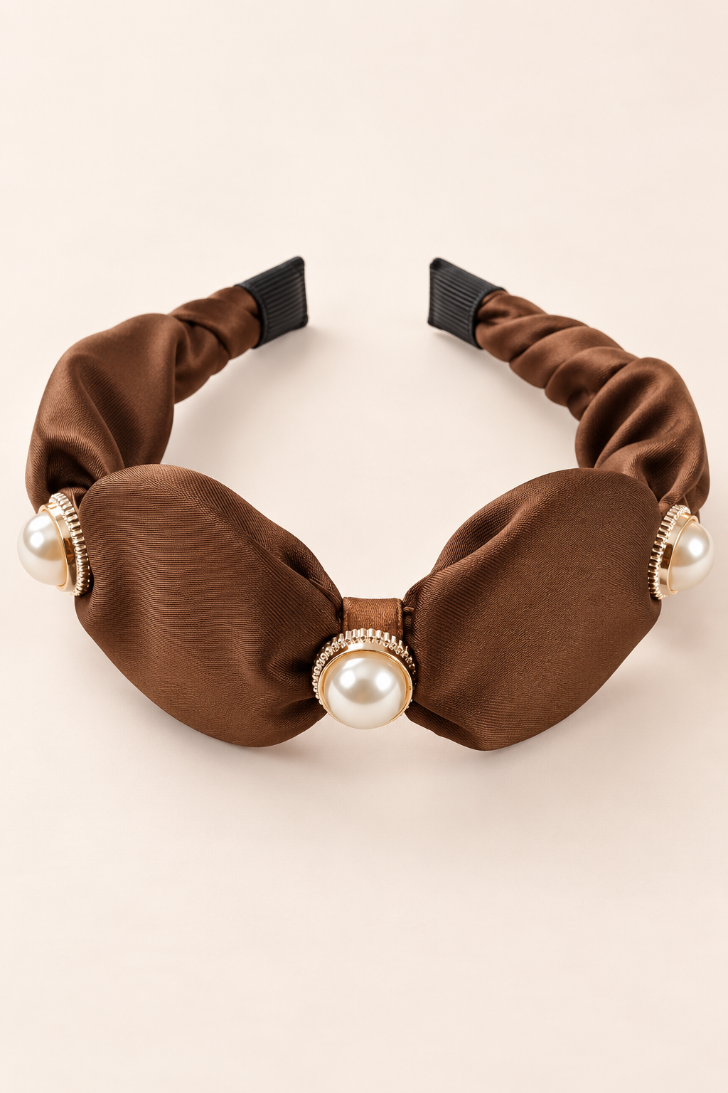 Pearl Accent Bow Headband Chocolate Brown