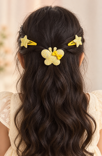 Glitter Stars and Character Hair Clip Set Yellow