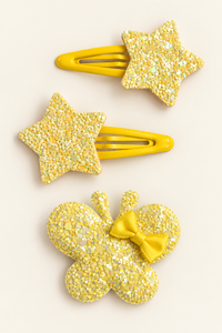 Glitter Stars and Character Hair Clip Set Yellow