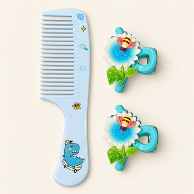 Pastel Comb and Claw Clip Set Blue Dinosaur