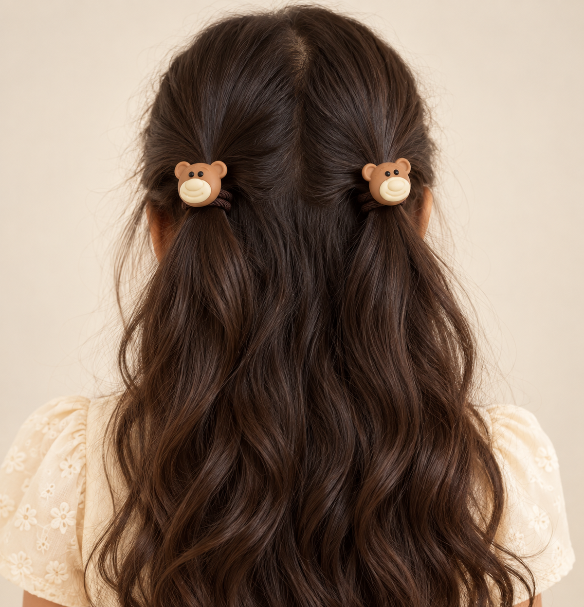 Colour Pop Mini Claw and Hair Tie Set Brown Teddy Flowers