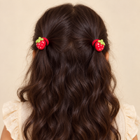 Colour Pop Mini Claw and Hair Tie Set Red Strawberry Flowers