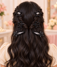 Star and Blossom Hair Clip Set Black