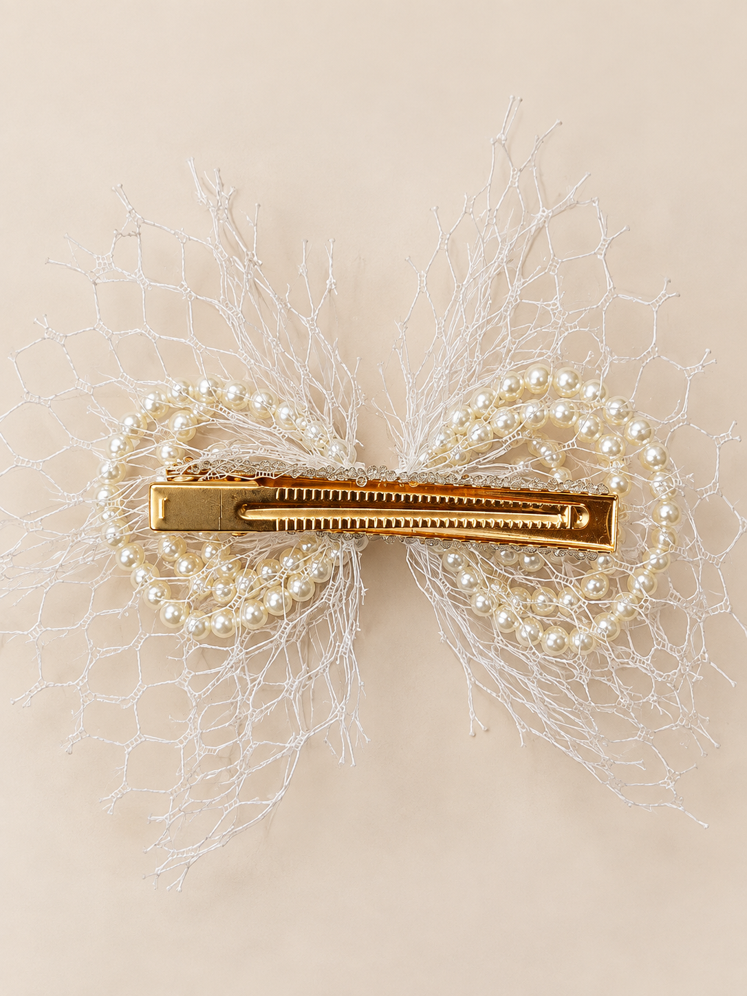 Pearl Mesh Bow Hair Clip Cream