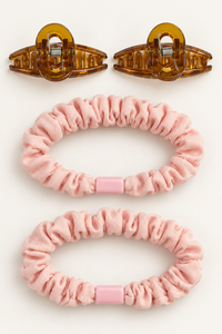 Claw Clips and Ruched Hair Tie Set Pink