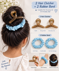 Claw Clips and Ruched Hair Tie Set sky blue
