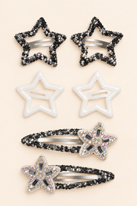 Star and Blossom Hair Clip Set White Silver