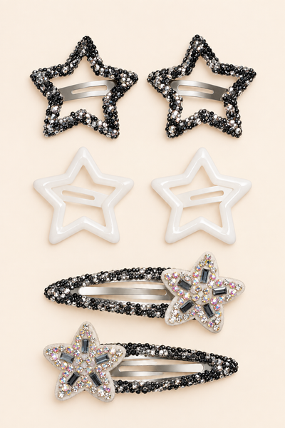 Star and Blossom Hair Clip Set White Silver
