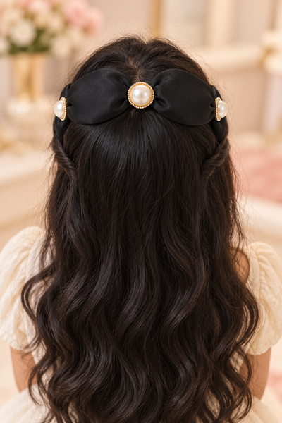 Pearl Accent Bow Headband Black