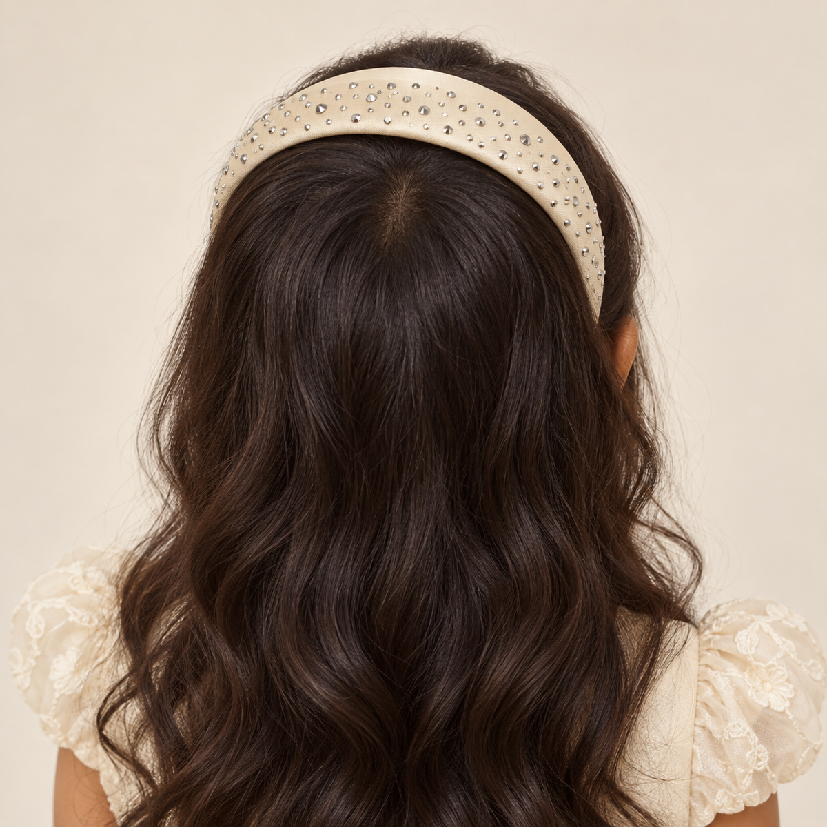 Sparkle Stud Wide Headband Ivory Champagne