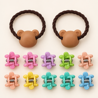Colour Pop Mini Claw and Hair Tie Set Brown Teddy Flowers