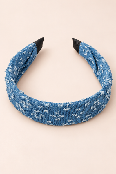 Blue Floral Fabric Headband Light Denim