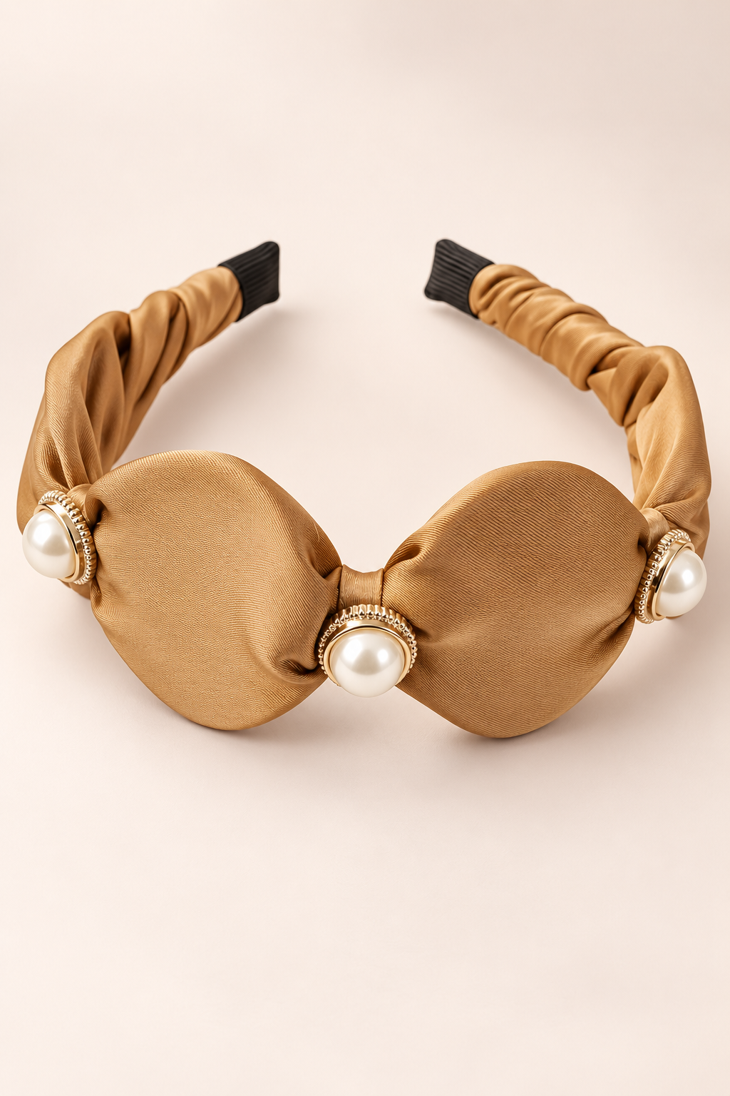 Pearl Accent Bow Headband Caramel