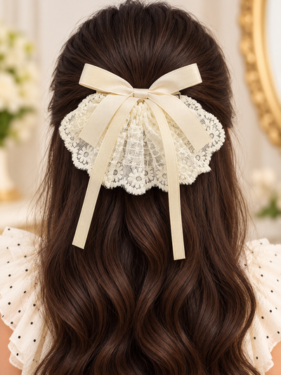 Lace Fan Ribbon Bow Clip