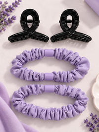 Claw Clips and Ruched Hair Tie Set lavender