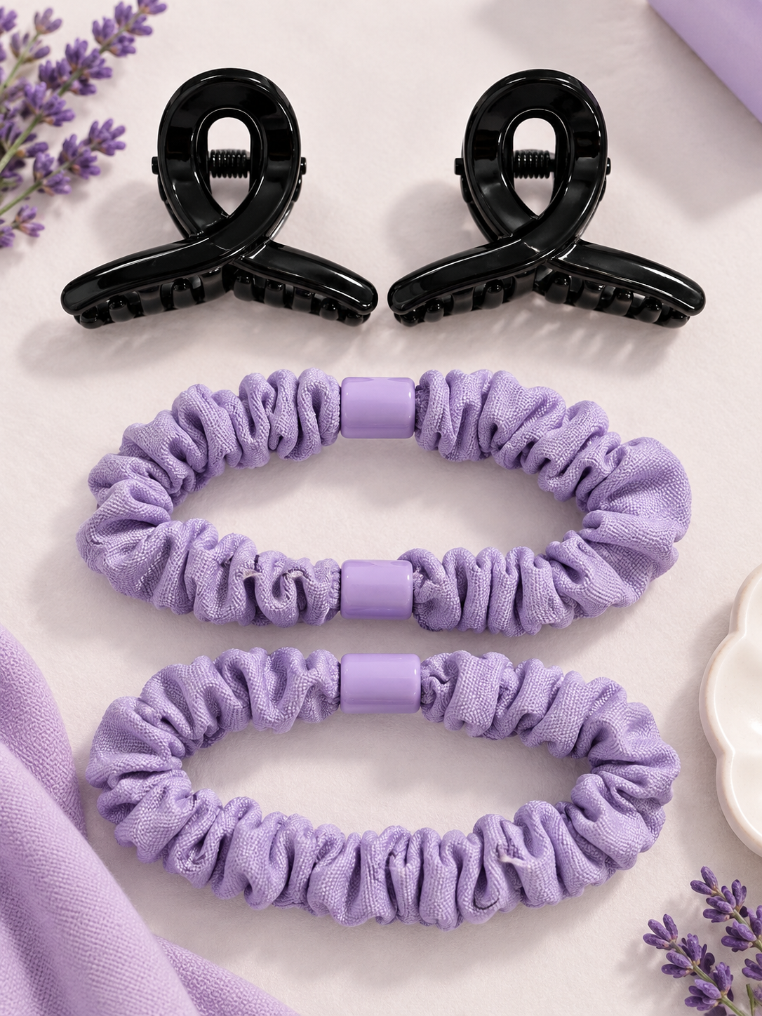 Claw Clips and Ruched Hair Tie Set lavender