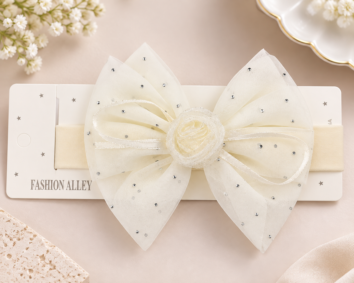 White Dahlia dotted double bow hair accessory White