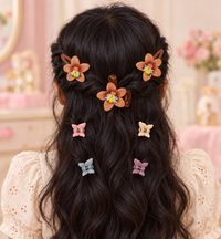 Floral Snap and Mini Claw Set Tan Brown