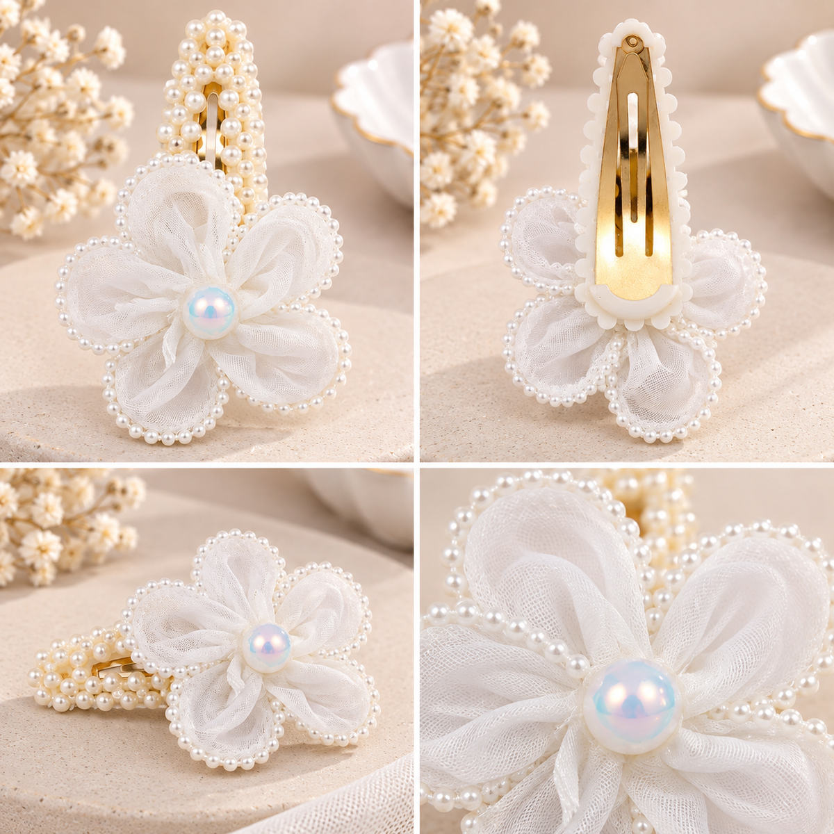 White Dahlia White pearl petal flower snap clip