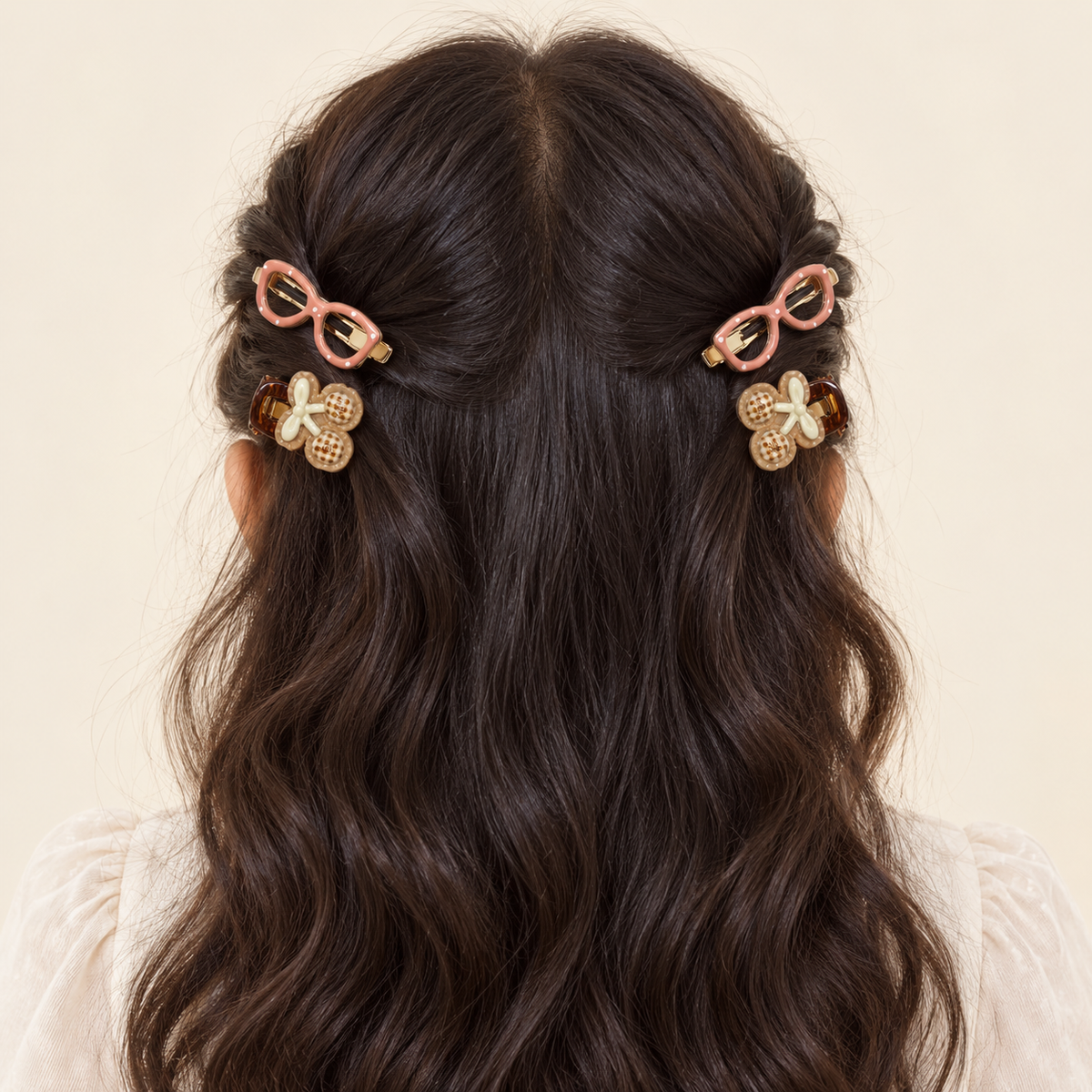 Sunglasses and Flower Hair Clips Brown Cherry