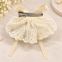 White Dahlia lace fan ribbon bow clip Cream