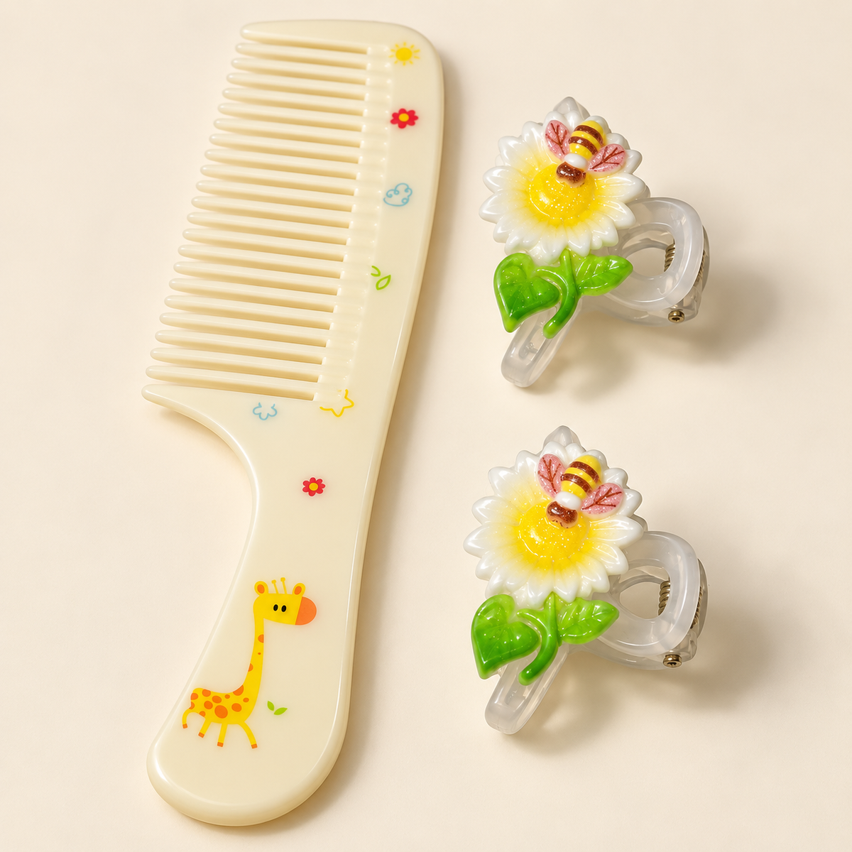 Pastel Comb and Claw Clip Set Yellow Giraffe