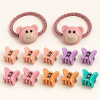 Colour Pop Mini Claw and Hair Tie Set Pink Teddy Butterflies