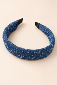 Blue Floral Fabric Headband Dark Denim