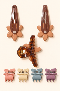 Floral Snap and Mini Claw Set Tan Brown