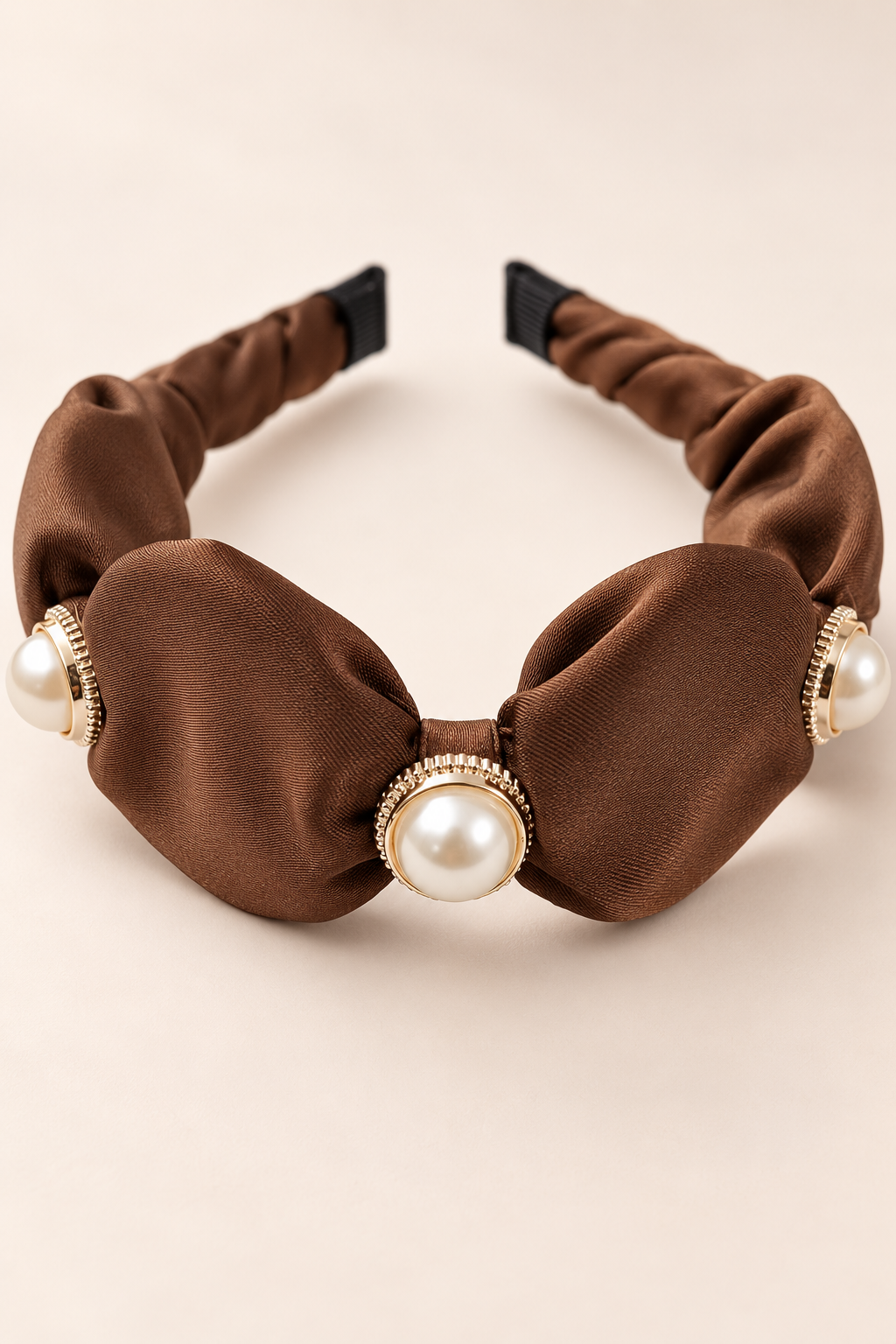 Pearl Accent Bow Headband Chocolate Brown