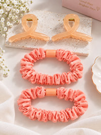 Claw Clips and Ruched Hair Tie Set Dark Pink