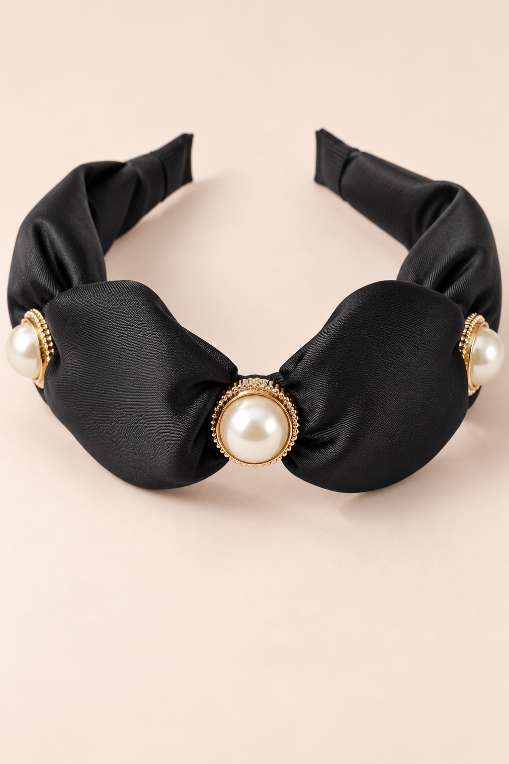 Pearl Accent Bow Headband Black