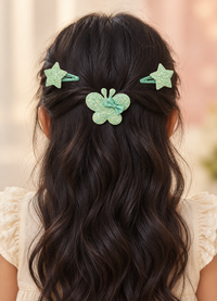 Glitter Stars and Character Hair Clip Set Mint Green