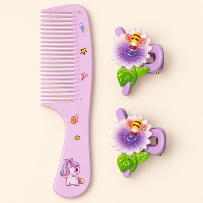 Pastel Comb and Claw Clip Set Purple Pony