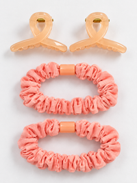 Claw Clips and Ruched Hair Tie Set dark pink