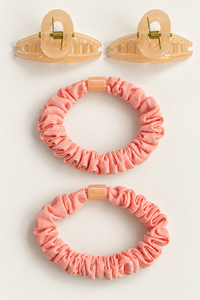 Claw Clips and Ruched Hair Tie Set Dark Pink