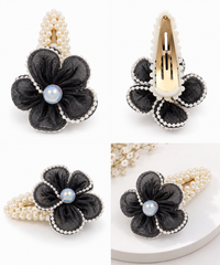 White Dahlia Black pearl petal flower snap clip