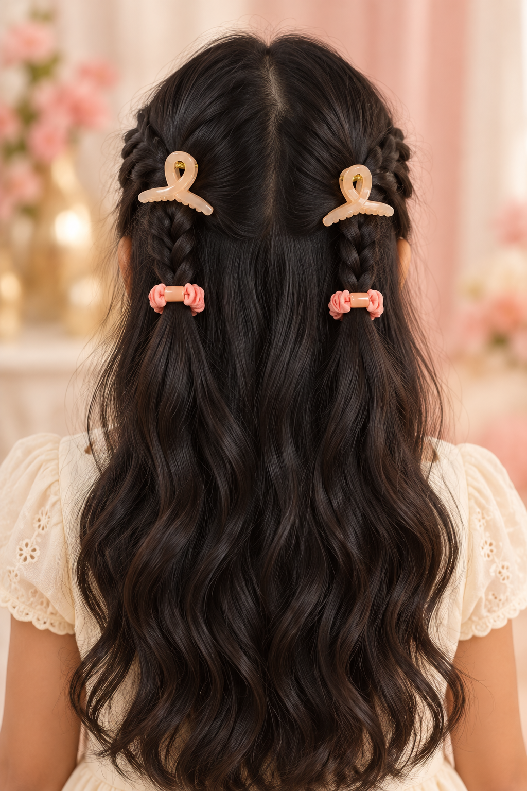 Claw Clips and Ruched Hair Tie Set Dark Pink