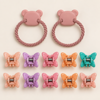 Colour Pop Mini Claw and Hair Tie Set Pink Teddy Butterflies