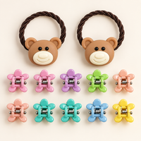 Colour Pop Mini Claw and Hair Tie Set Brown Teddy Flowers
