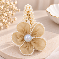 White Dahlia Brown pearl petal flower snap clip