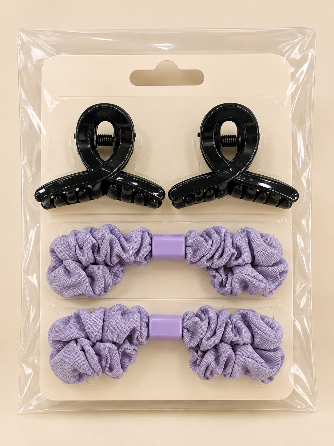 Claw Clips and Ruched Hair Tie Set lavender